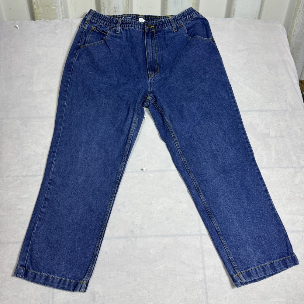 Haband Casual Joe Womens Straight Jeans Blue Denim Elastic Waist 5-Pockets 36/XS